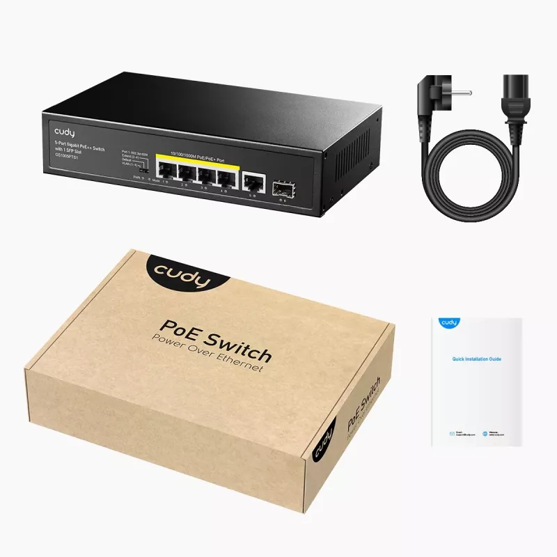 Cudy GS1005PTS1 Netzwerk-Switch Gigabit Ethernet (10/100/1000) Power over Ethernet (PoE) Schwarz