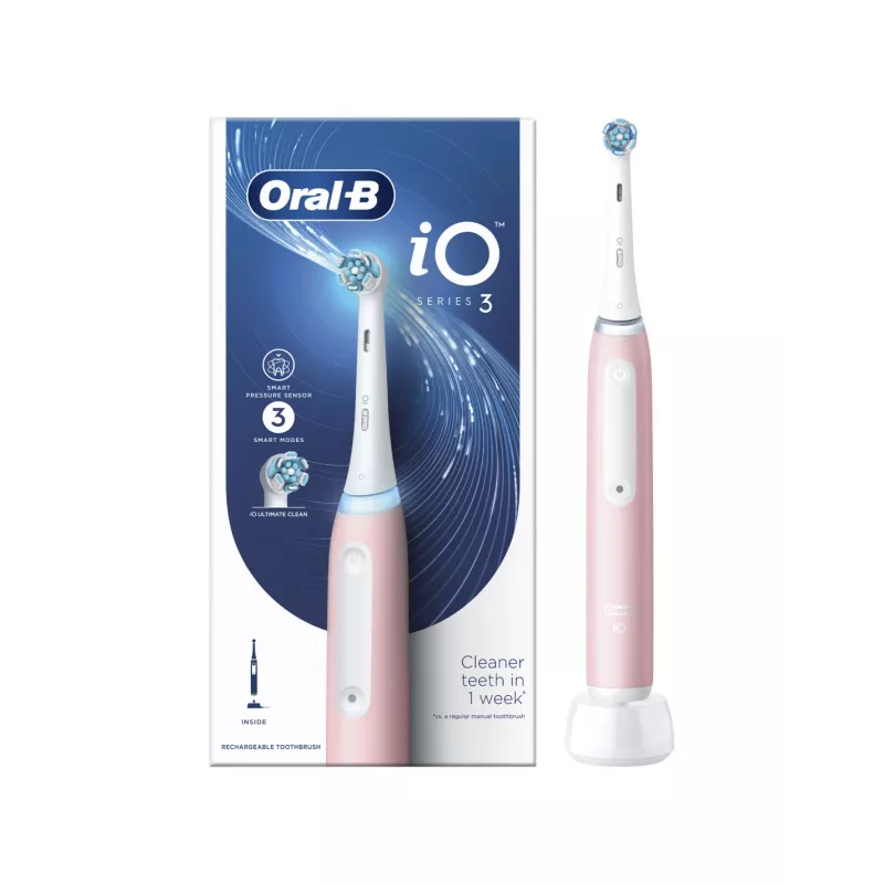 Oral-B Elektrische Zahnbürste iO3 Serie Wiederaufladbar Für Erwachsene Anzahl der enthaltenen Bürstenköpfe 1 Blush Pink Anzahl der Zahnputzmodi 3