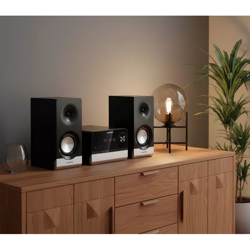 Home-Audio-Mikrosystem BLAUPUNKT MS40.2BT — 2×50 W RMS, Bluetooth, CD, USB, HDMI ARC, optischer Eingang, LED-Anzeige (schwarz)