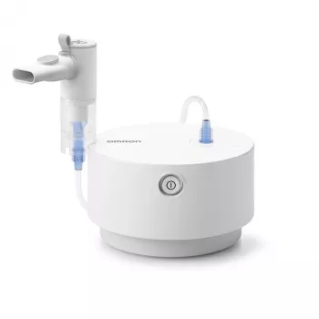 Tischvernebler Omron C28P mit 10 ml/min Kapazität, 2,65 µm Partikelgröße, weiß, Maße 265×195×143 mm