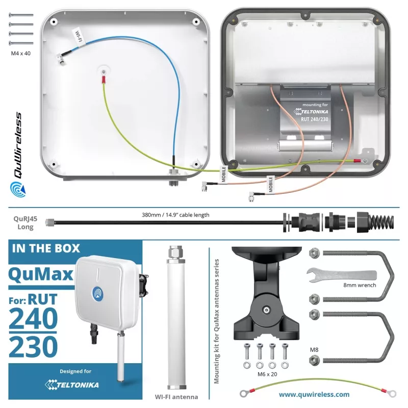 LTE + Wi-Fi-Antenne QuWireless QuMax A240M für Teltonika RUT241/RUT240/200/230