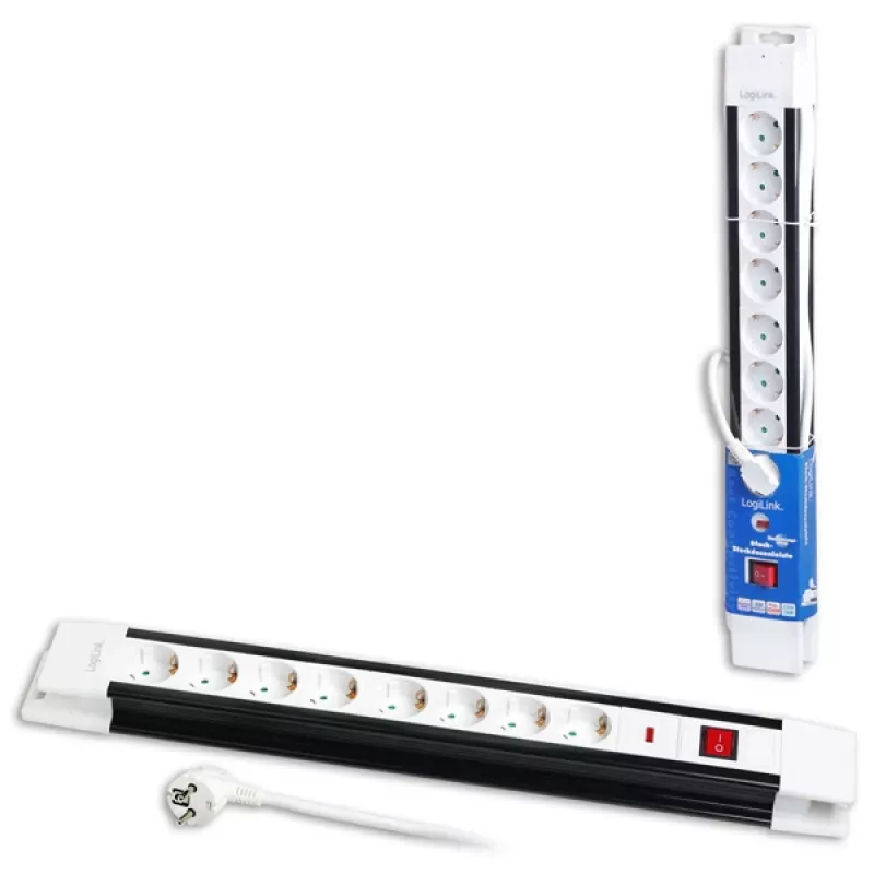 Power Extension LogiLink LPS207 3m 8 AC Outlets Schwarz White
