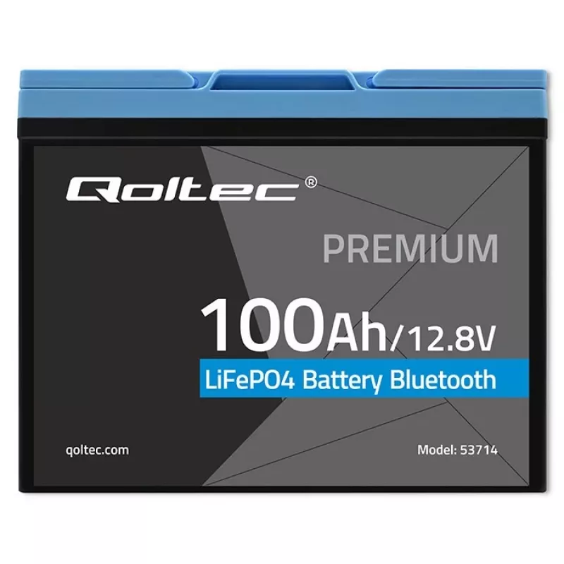 LiFePO4-Batterie QOLTEC 12,8 V 100 Ah mit Bluetooth — 12,8 V 100 Ah