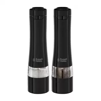 Russell Hobbs 28010-56 Electric Salt Mill Set (High Quality, Automatic, Adjustable Grinding, Light on Base, Schwarz Metal Design) Pepper Mill