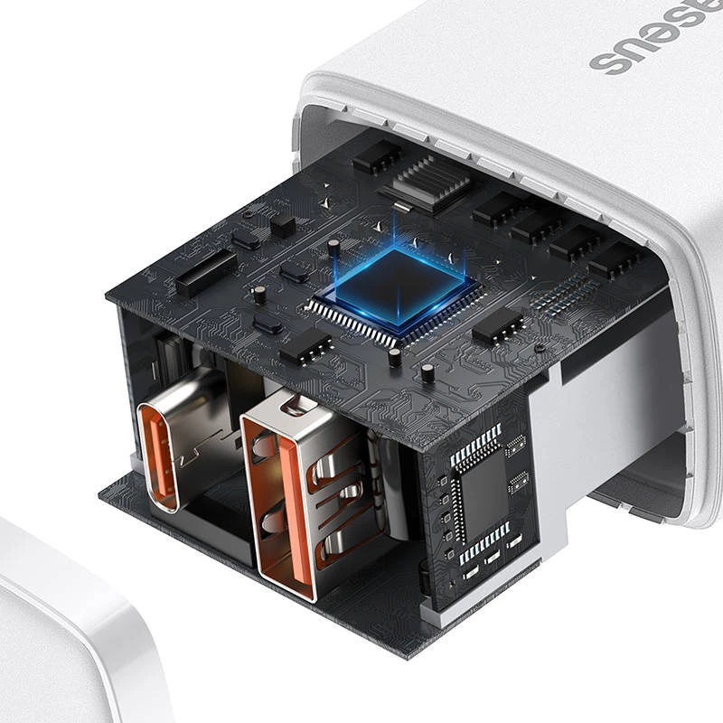 Wandladegerät Baseus Compact 1x USB-A + 1x USB-C 3A, kompakter Reiseadapter