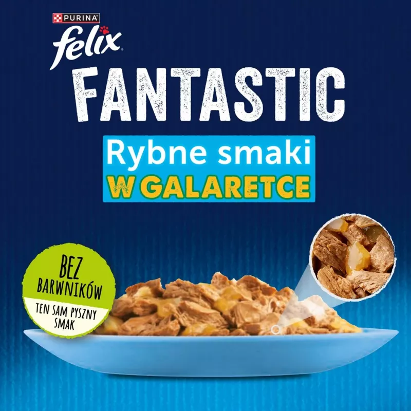 Nassfutter für Katzen Purina Nestlé FELIX Fantastic Fischgeschmack — Thunfisch, Lachs, Kabeljau, Scholle, 12×85 g Beutel