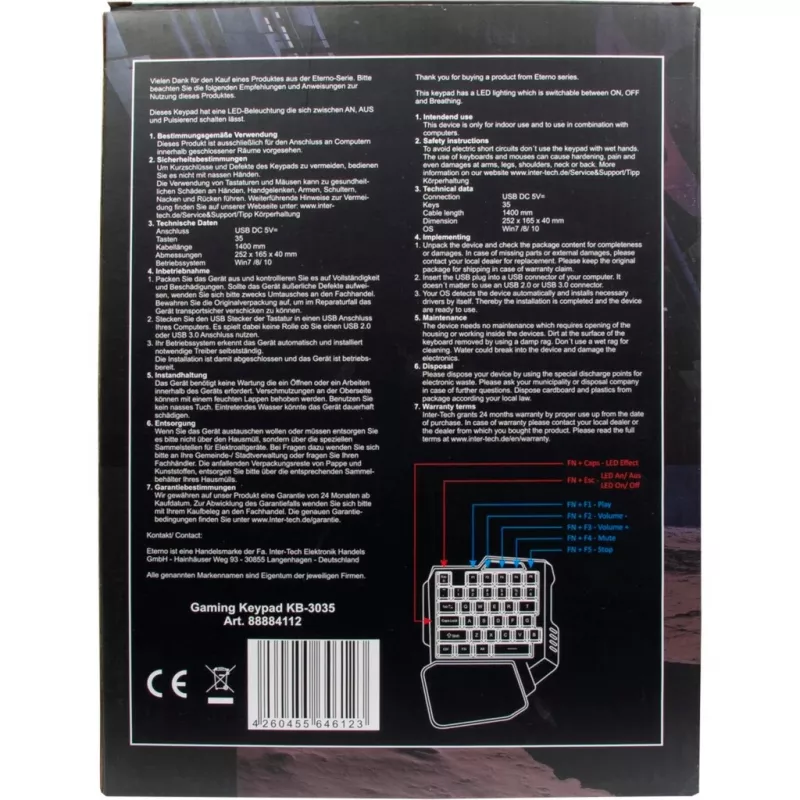 Tastatur Inter-Tech KB-3035 Gaming USB QWERTY Schwarz