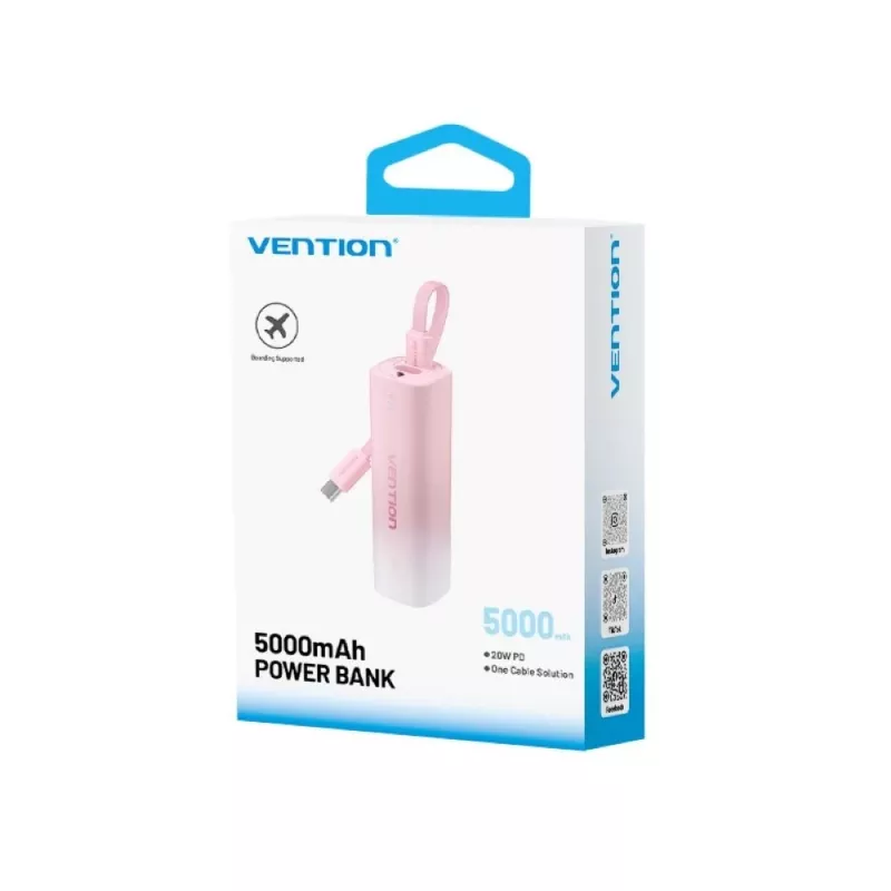 Powerbank Vention FHWR0, tragbarer USB-C/USB-A-Ladegerät, universelle Kompatibilität