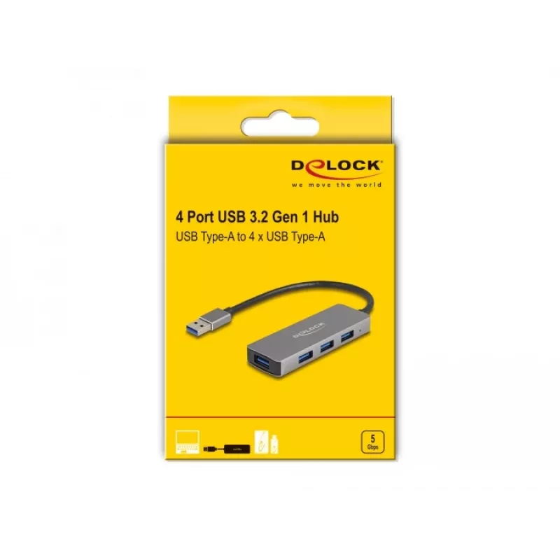 DeLOCK 63171 USB Hub 3.2 Gen 1 Type-A 5000 Mbit/s Grau