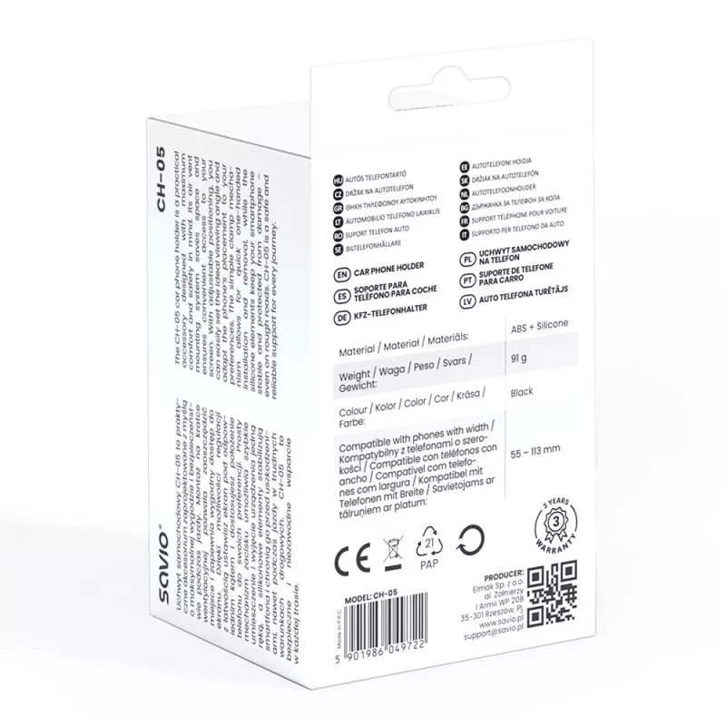 Phone Grip SAVIO CH-05, schwarz – strapazierfähiges Schutzzubehör für Mobiltelefone