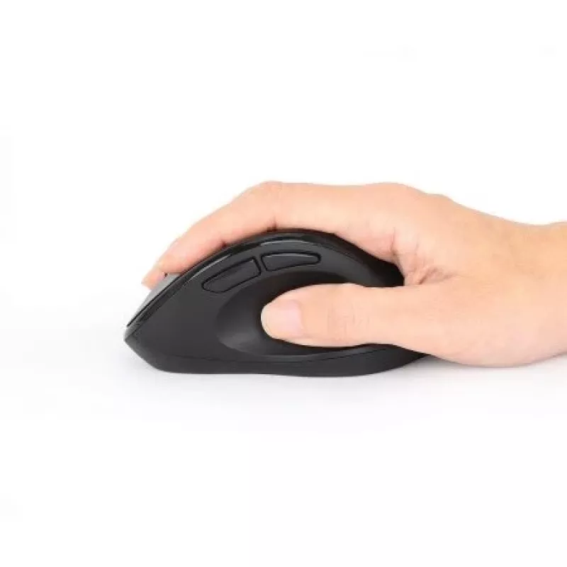 Manhattan Ergonomische kabellose Maus, rechtshändig, einstellbare 800/1200/1600 dpi, 2,4 GHz (bis zu 10 m), sechs Tasten mit Scrollrad, Combo-USB-A- und USB-C-Empfänger, Schwarz, AA-Batterie (enthalten), drei Jahre Garantie