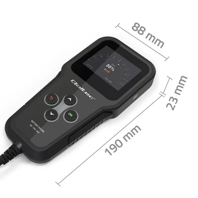Qoltec 52489 Digitaler Batterie-Analyzer Tester 3-in-1 mit LCD und mehrsprachig 6V | 12V | 24V | 30Ah-200Ah