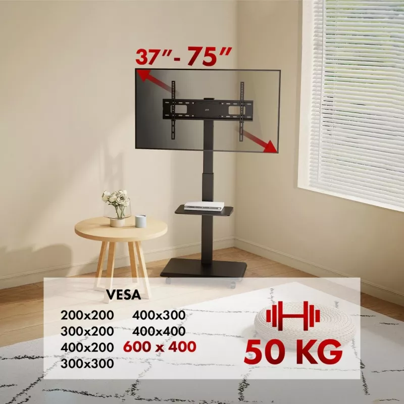 TV-Ständer ergo office ER-304 B, max. Tragfähigkeit 50 kg, VESA 600x400