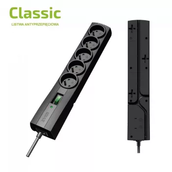 Überspannungsschutz-Steckdosenleiste EVER CLASSIC, 5x Typ-E-Steckdosen, 250 V, 1,5 m Kabel, 175 J, mit Schalter