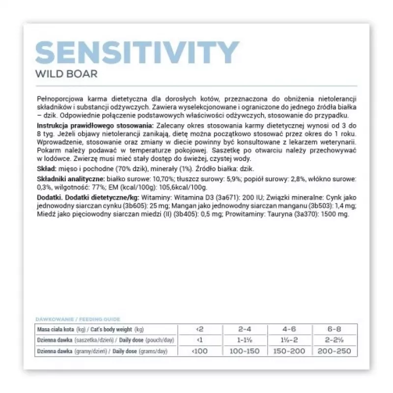 Nassfutter für Katzen VETEXPERT Veterinary Diet Sensitivity Beutel 100 g — Wildschwein, getreidefrei, ausgewachsene Katzen
