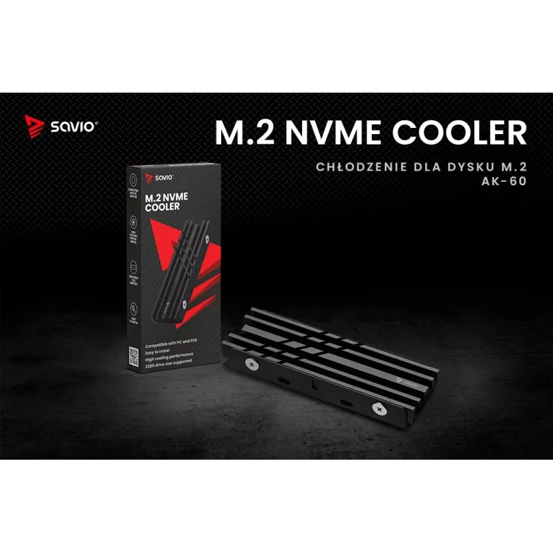 Luftkühler SAVIO M.2 NVMe 2280 AK-60 Schwarz Kühlkörper für 22x80 mm SSD