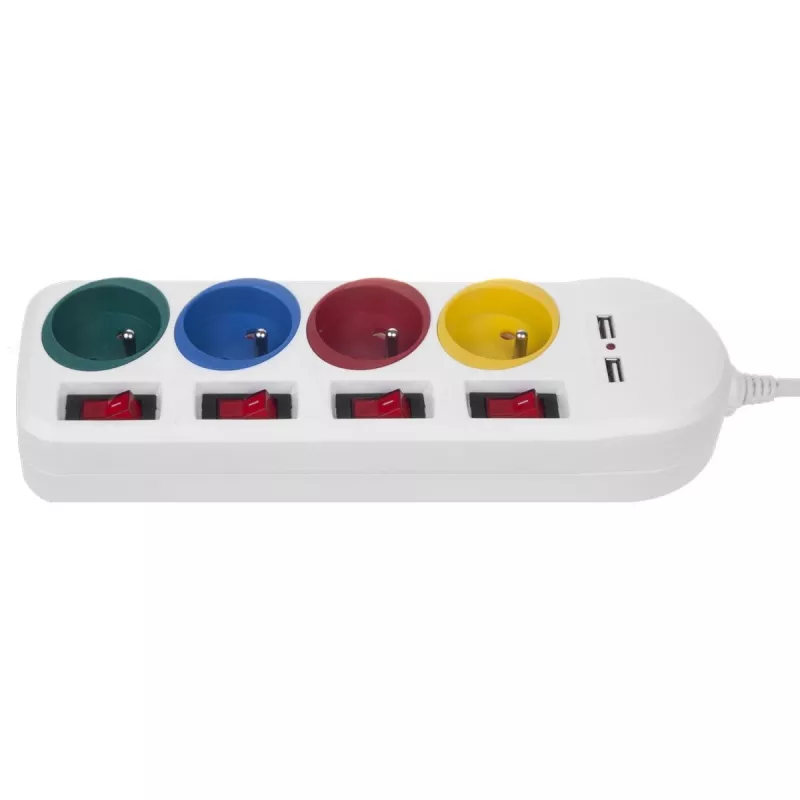 Steckdosenleiste MACLEAN MCE229W — 4 Steckdosen, 2× USB, 1,5 m Kabel, Typ F, 10 A, weiß