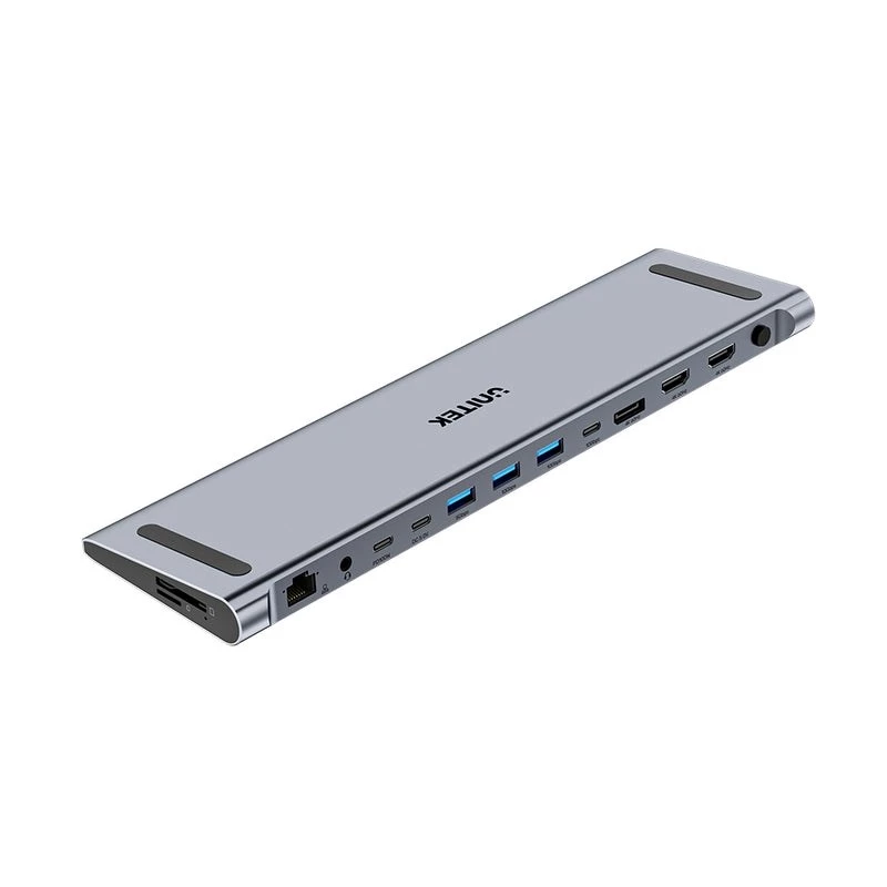 KVM-Switch Unitek D1106AGY01 USB-C Triple 4K Dockingstation mit KVM, 3x USB-A, 5x USB-C, HDMI×2, DP×1, RJ-45, SD-Leser, 3840×2160@60Hz, Aluminium