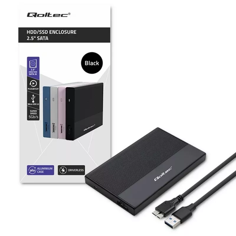Gehäuse für 2,5-Zoll-SATA-SSD/HDD QOLTEC 52277 USB 3.0