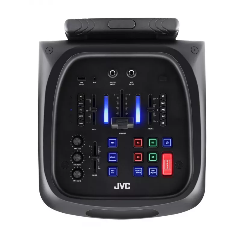 Party-Lautsprecher JVC XS-EP514B — Stereo tragbarer Lautsprecher, 150W RMS, Bluetooth 5.0, TWS, 4000mAh Batterie, Karaoke, FM, schwarz