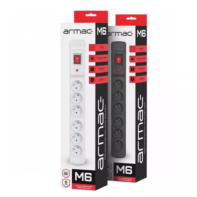 Armac Multi M6 | Steckdosenleiste | Überspannungsschutz, 6 Steckdosen, 5 m Kabel, schwarz