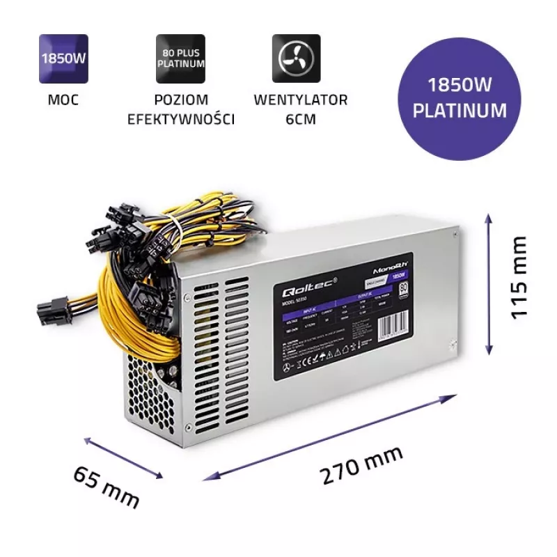 Qoltec 50350 Netzteil 1850W PCI-E | 80 Plus Platinum | Gaming Miner