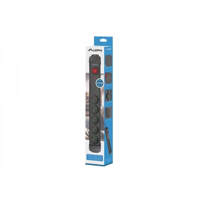 Steckdosenleiste LANBERG SP1 1,5 m – 5x PL-Steckdosen, Schwarz