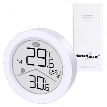 GreenBlue Funk-Wetterstation, IN/OUT Temperatur, Uhr, °C/°F wählbar, Reichweite bis 60 m, GB162