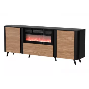 Kommode Cama Meble Volare 200 x 39 x 75 cm, schwarz/walnuss, Spanplatte, inklusive Kamin