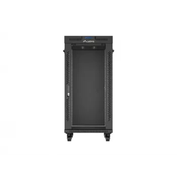 Netzwerkschrank LANBERG 19 Zoll 24HE 600x800 mm schwarz mit Glastür und LCD-Ausschnitt (flach Pack) v2