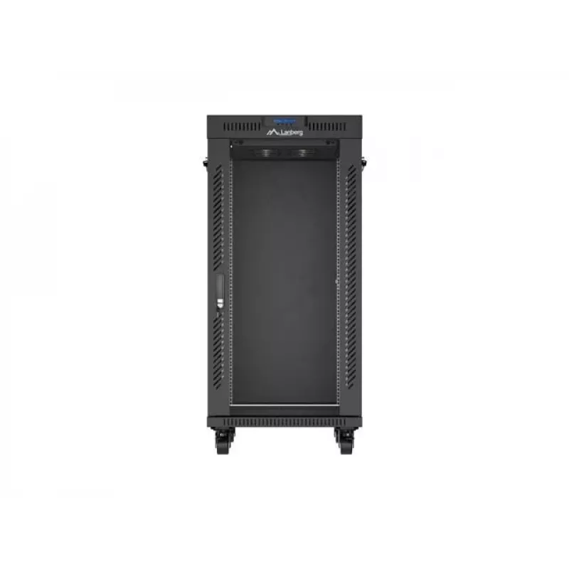 Netzwerkschrank LANBERG 19 Zoll 24HE 600x800 mm schwarz mit Glastür und LCD-Ausschnitt (flach Pack) v2