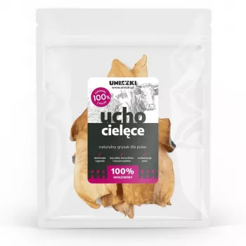 Hundeleckerlis UNISZKI Kalbsohr — Einkomponenten-Kauartikel aus Kalbfleisch, 10 Stück, Zahnpflege, gluten- und zuckerfrei