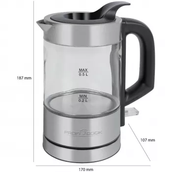 ProfiCook PC-WKS 1228 G Wasserkocher 0,5 L 1100 W Edelstahl, Transparent