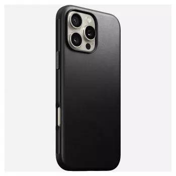 Handyhülle Nomad NM01693185 für Apple iPhone 16 Pro Max, Leder/TPU/PC, schwarz, passend für 17,5 cm (6,9 Zoll) Bildschirm