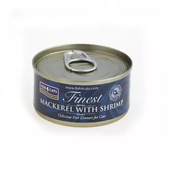 Nassfutter für Katzen FISH4DOGS Makrele mit Garnele 70 g — ausgewachsene Katzen, Fischgeschmack, Dose, glutenfrei