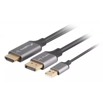 Lanberg CA-HDDP-20CU-0018-BK Videokabel-Adapter 1,8 m DisplayPort HDMI + USB Schwarz, Silber