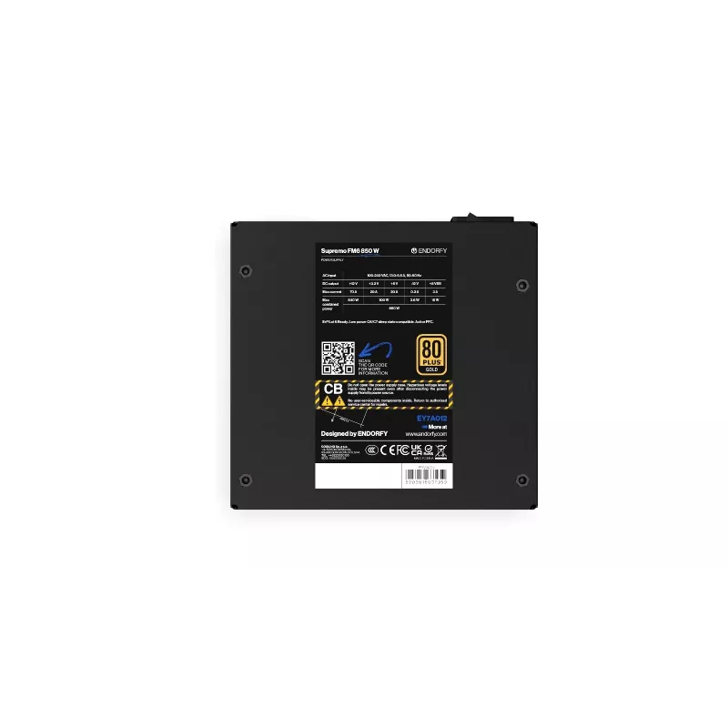 Netzteil ENDORFY Supremo FM6 850 W, 24-Pin-ATX, vollmodular, 80 PLUS Gold, 120-mm-Lüfter, Schwarz