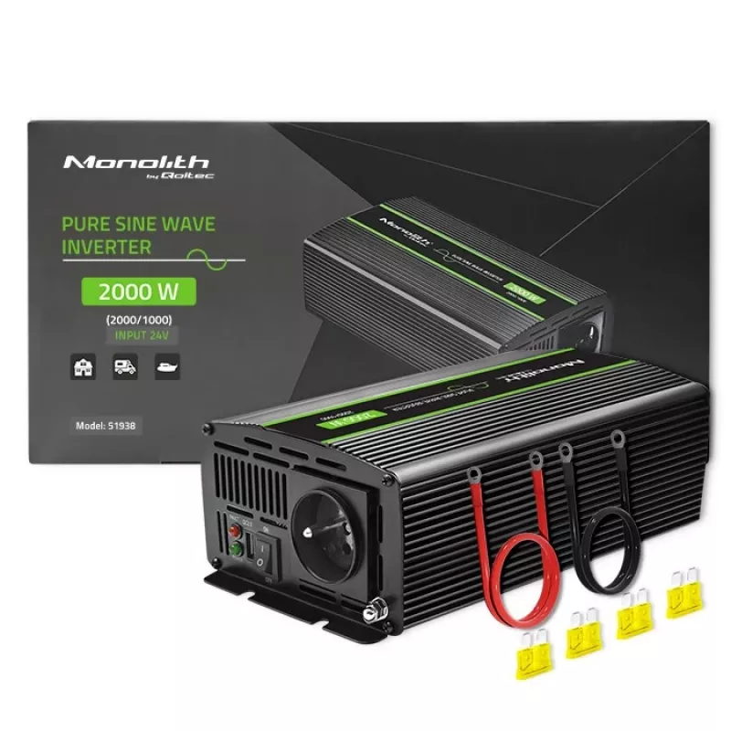 Auto-Wechselrichter Qoltec Monolith 2000 W Schwarz 24 V