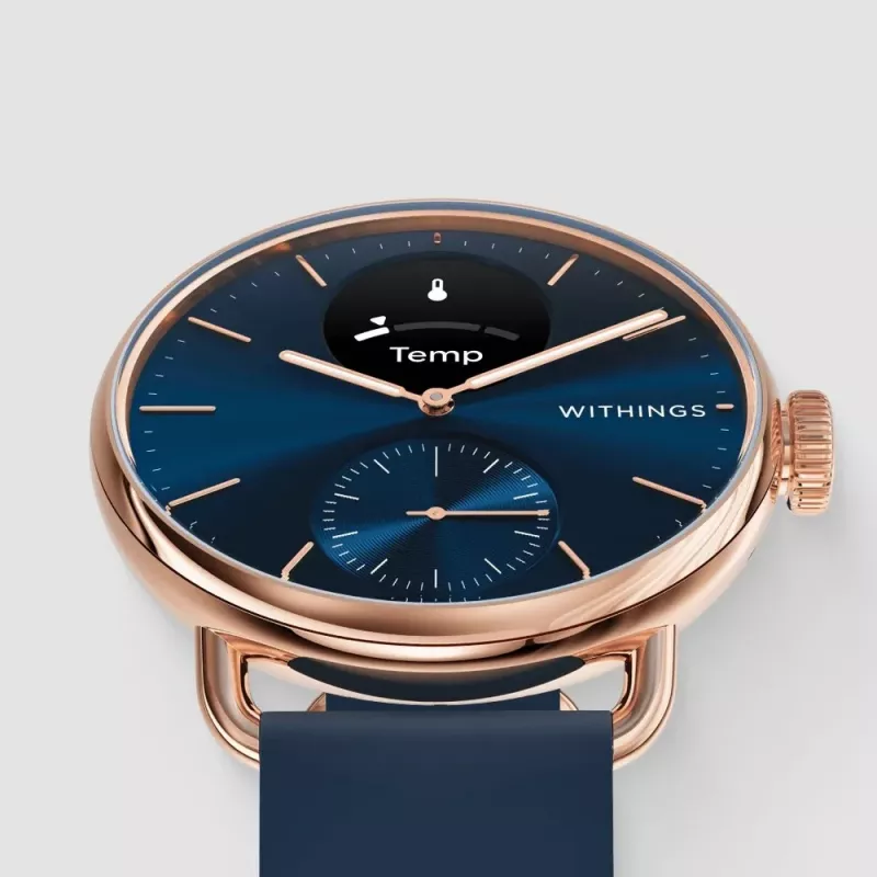 Withings ScanWatch 2 - Uhr mit EKG, Herzfrequenz, SpO2, Aktivitäts- und Schlaftracking (38 mm, Blau Roségold)