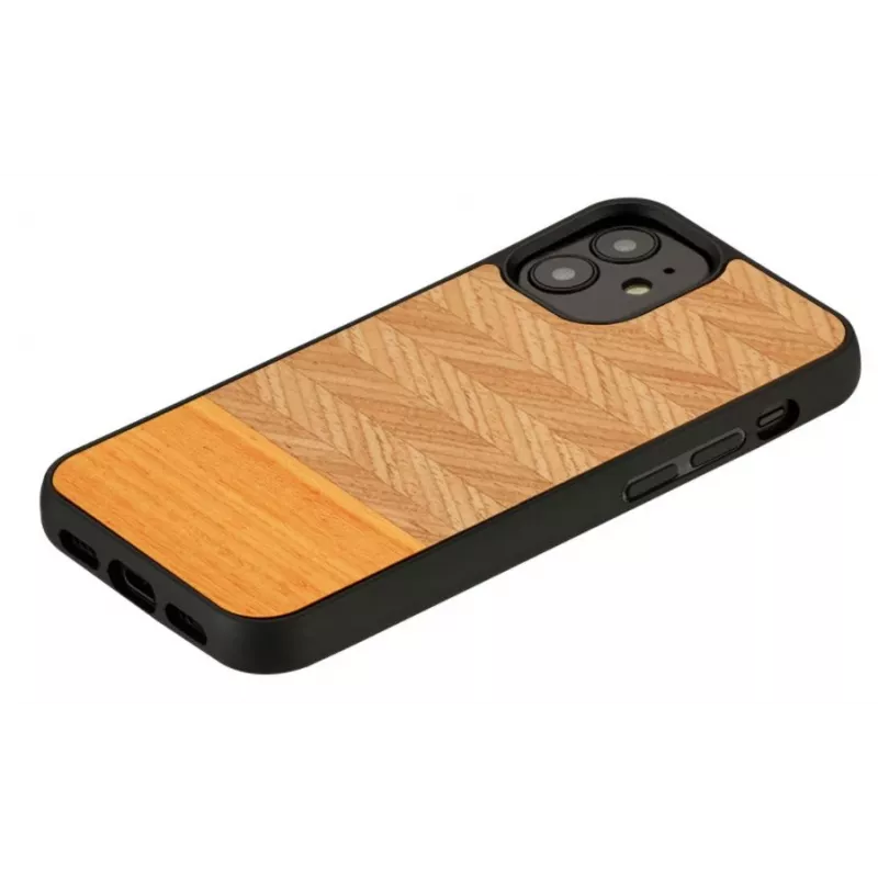 Handyhülle Man and Wood für iPhone 12 mini, Fischgrät arancia schwarz
