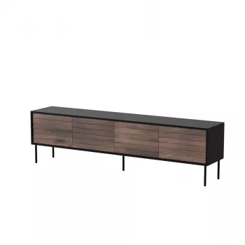 TV-Schrank cama meble CORTINA 4D 200x40x55 cm, schwarze Oberseite, nussbaumfarbene Fronten