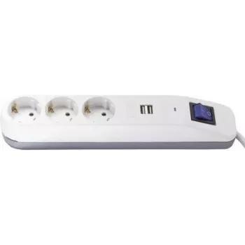 Mehrfachsteckdose REV ICE 3-fach mit USB-Anschlüssen und Schalter, 1,4 m Kabel, weiß