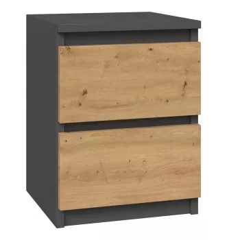 Nachttisch Topeshop M2 ANTRACYT/ARTISAN 2 Schubladen Anthrazit Eiche Holz