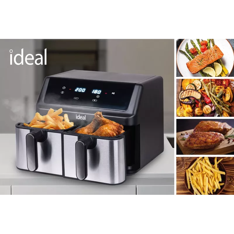 IDEAL fettfreie Fritteuse, doppelt horizontal 9L, 8 Funktionen - einschließlich Lebensmitteltrocknung