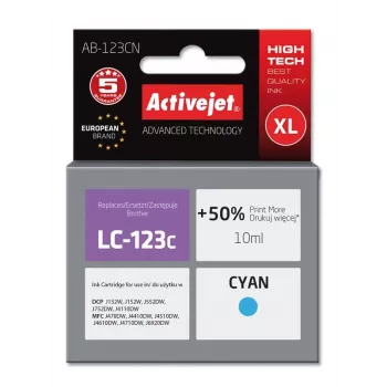 Activejet AB-123CN Tinte (Ersatz für Brother LC123C/121C; Supreme; 10 ml; Cyan)