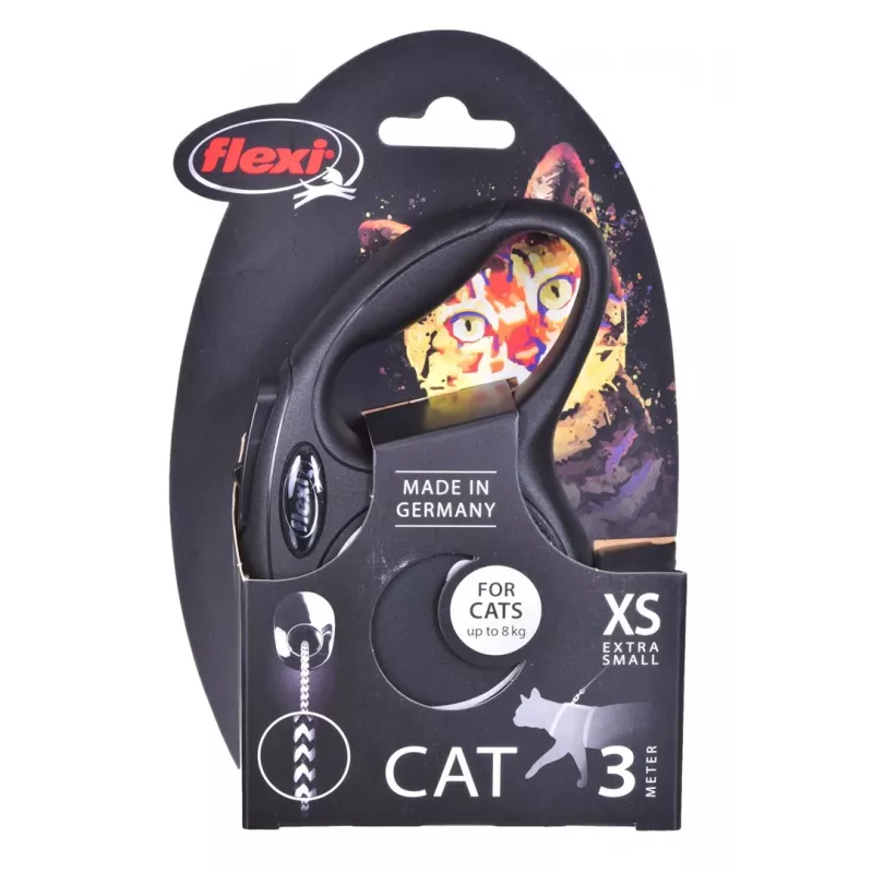 Rollleine Flexi New Classic Cat XS 3 m — Schnurleine für kleine Haustiere, schwarz, max. Belastung 8 kg