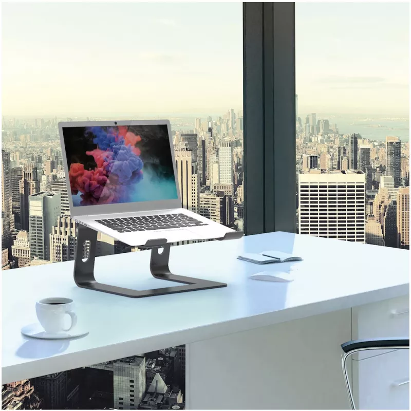 Laptopständer Port Designs 901103 — Aluminium und Schwarz, für Laptops bis 15,6 Zoll, Breite 260 mm, Tiefe 145 mm, Höhe 225 mm