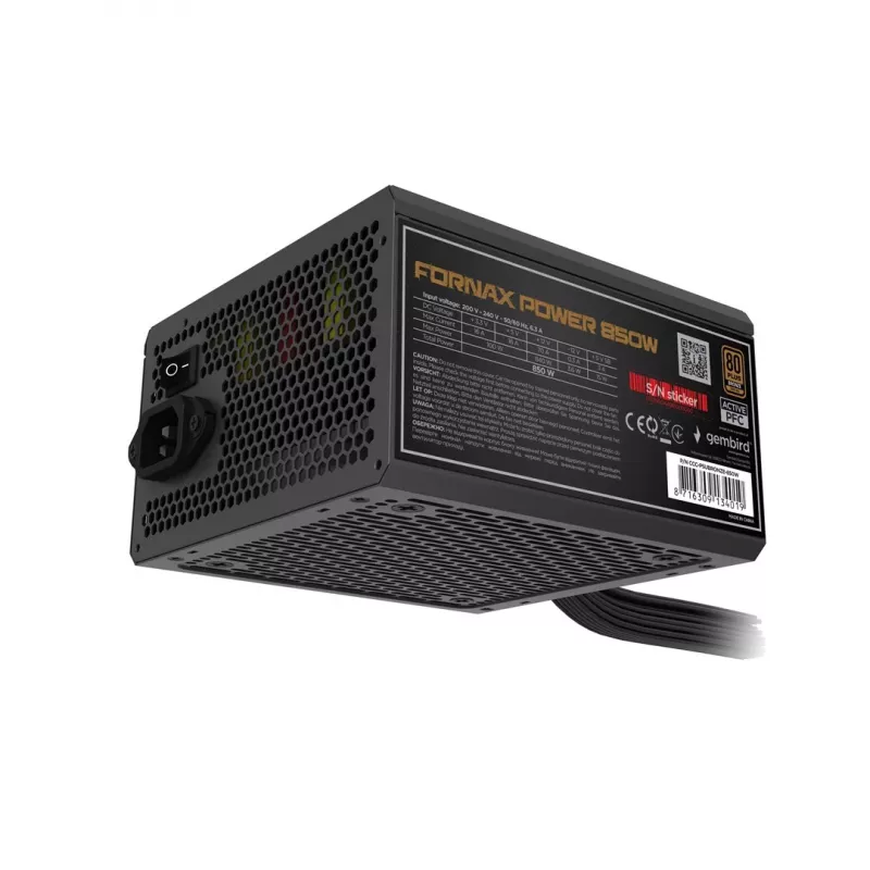 Gembird CCC-PSUBRONZE-850W Netzteil Fornax Power 850W aktive PFC 12cm Lüfter 80+Bronze farbige Box