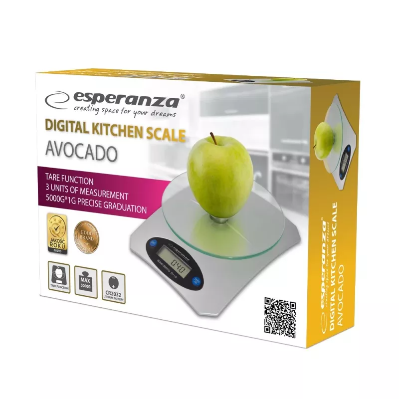 Elektronische Küchenwaage ESPERANZA Avocado Grau — 5 kg Kapazität, Bambusplattform, Einheiten g/lb/oz