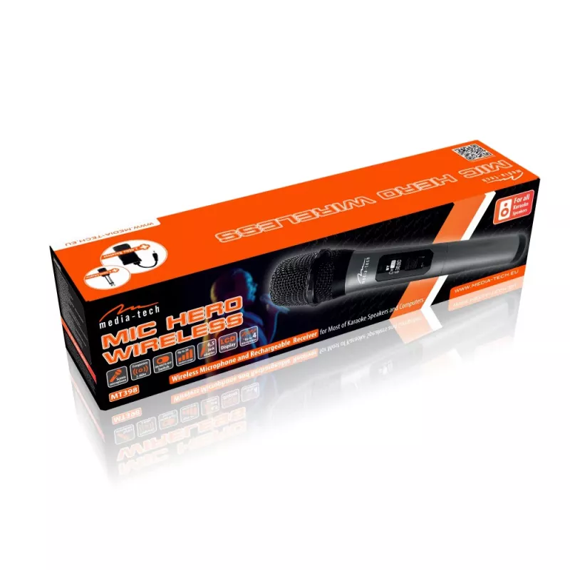 Karaoke-Mikrofon MEDIA-TECH MT398 Wireless, USB-C, batteriebetrieben, 20 m Reichweite, schwarz